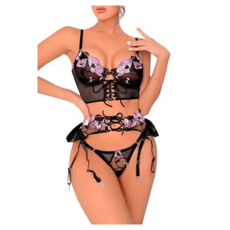 Conjunto de Encaje y Flores